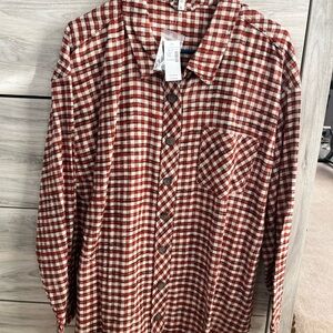 Maurices Red and White Plaid Button Down Flannel Shirt